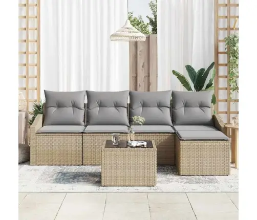 6 Daļu Dārza Dīvānu Komplekts Ar Spilveniem Bēšā Rotangpalma Vidaxl