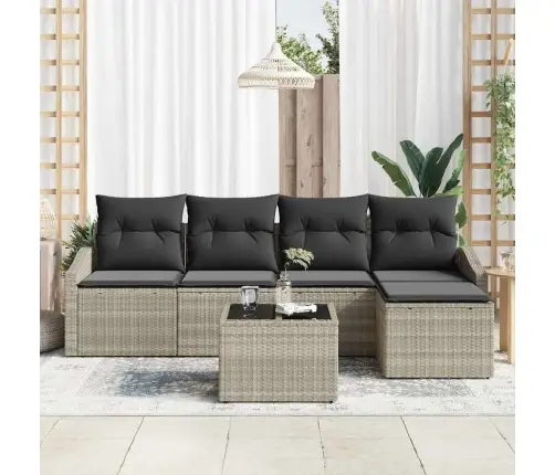 6 Daļu Dārza Dīvānu Komplekts Ar Spilveniem Pelēkā Poli Rattan Vidaxl