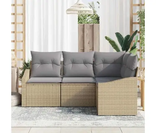 4 Daļu Dārza Dīvānu Komplekts Ar Spilveniem Bēšs Poli Rotangpalma Vidaxl