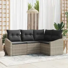 Sodo Sofų Rinkinys 4 Pcs Šviesiai Pilka Poli Ratanas
