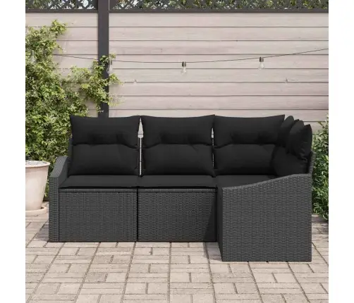 Sofos Komplektas Su Pagalve 4 Pcs Juoda Poliratanas