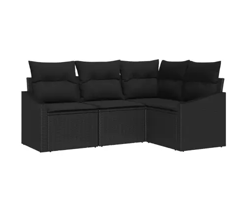 Sofos Komplektas Su Pagalve 4 Pcs Juoda Poliratanas