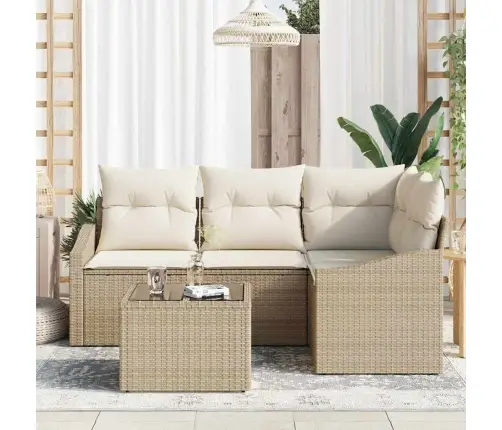 5 Daļu Dārza Dīvānu Komplekts Ar Spilveniem Brūns Poli Rotangpalma Vidaxl