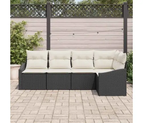 5 Daļu Dārza Dīvānu Komplekts Ar Spilveniem Melnā Poli Rotangpalma Vidaxl