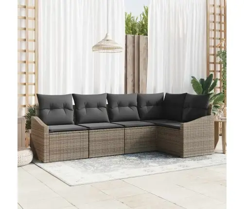 5 Daļu Dārza Dīvāna Komplekts Ar Spilveniem Pelēkā Poli Ratanā Vidaxl