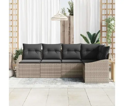 5 Daļu Dārza Dīvānu Komplekts Ar Spilveniem Pelēkā Krāsā Poli Rotangpalma Vidaxl