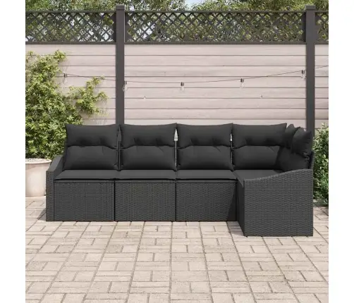 5 Daļu Dārza Dīvānu Komplekts Ar Spilveniem Melnā Polirotangā Vidaxl