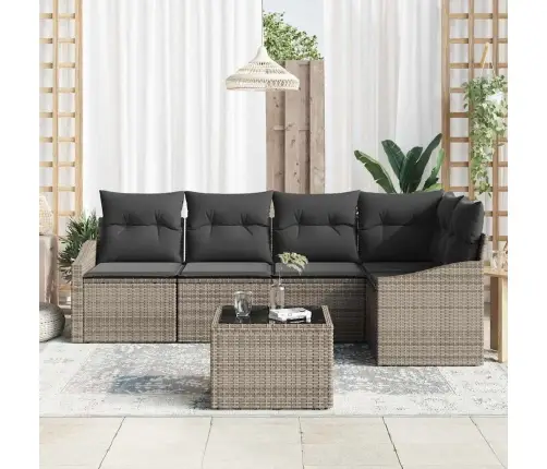 5 Gabalu Dārza Dīvānu Komplekts Ar Spilveniem, Melnā Poli Rotangpalma Vidaxl