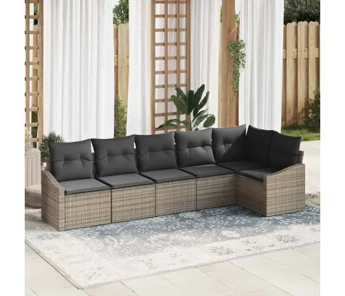 6 Gabalu Dārza Dīvānu Komplekts Ar Spilveniem Pelēkā Polietilēna Rotangpalma Vidaxl