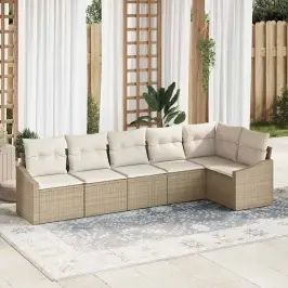 Dīvānu Komplekts Ar Spilvenu 6 Pcs Bēša Poliratāns Vidaxl