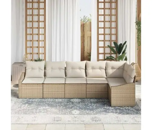 6 Daļu Dārza Dīvānu Komplekts Ar Spilveniem Bēšs Poli Rotangpalma Vidaxl