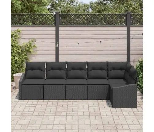 6 Gabalu Dārza Dīvānu Komplekts Ar Spilveniem Melnā Poli Rotangpalmas Vidaxl