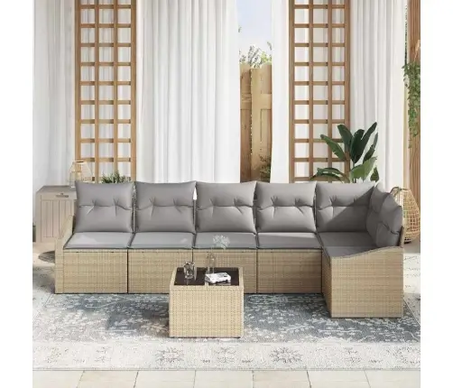 Sofos Komplektas Su Pagalve 7 Pcs Smėlio Poliratanas