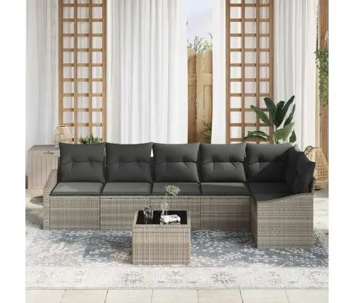 7 Gab. Dārza Dīvānu Komplekts Ar Spilveniem Pelēkā Poli Rotangpalma Vidaxl