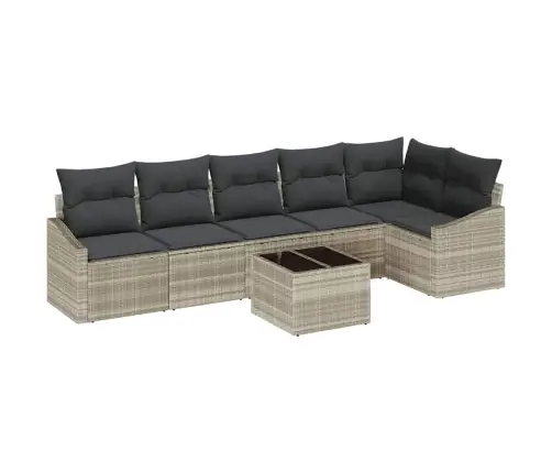 7 Gab. Dārza Dīvānu Komplekts Ar Spilveniem Pelēkā Poli Rotangpalma Vidaxl