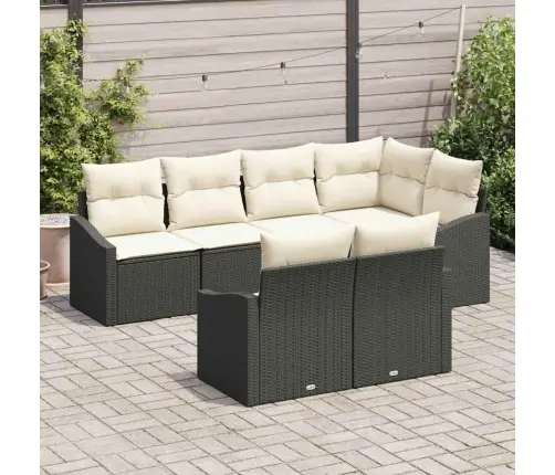 7 Daļu Dārza Dīvānu Komplekts Ar Spilveniem Melnā Poliratana Vidaxl