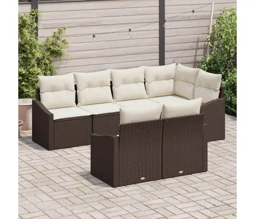 7 Gabalu Dārza Dīvānu Komplekts Ar Spilveniem Brūnā Poli Rotangpalmas Vidaxl