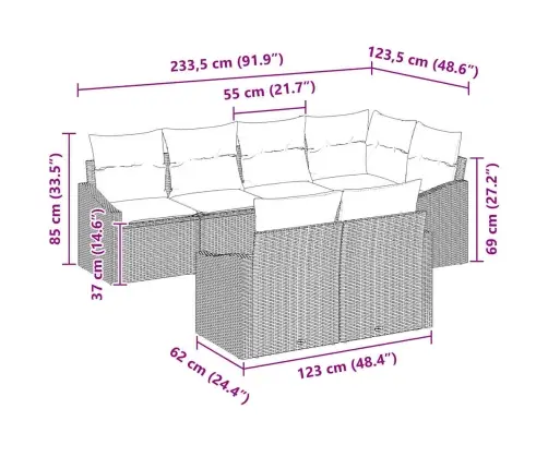 7 Gabalu Dārza Dīvānu Komplekts Ar Spilveniem Brūnā Poli Rotangpalmas Vidaxl