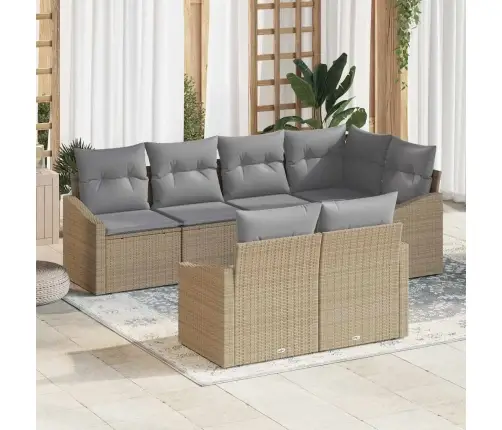 7 Daļu Dārza Dīvānu Komplekts Ar Spilveniem Bēšs Poli Rotangpalma Vidaxl