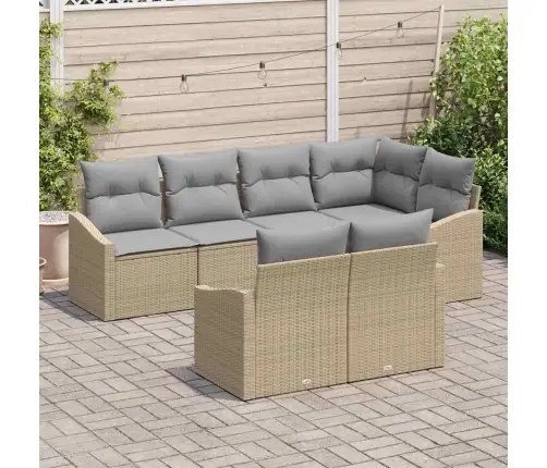 7 Daļu Dārza Dīvānu Komplekts Ar Spilveniem Bēšs Poli Rotangpalma Vidaxl