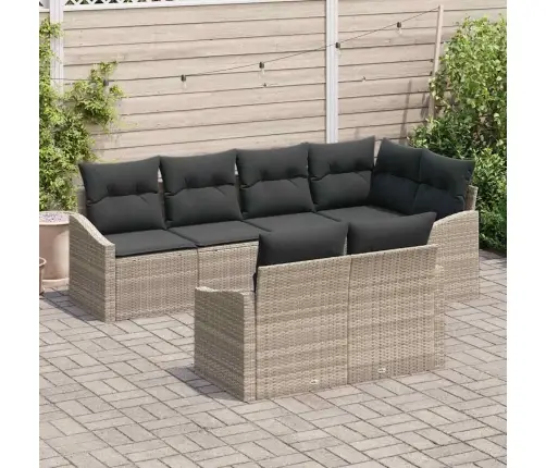 7 Daļu Dārza Dīvānu Komplekts Ar Spilveniem Gaiši Pelēka Poli Rotangpalmas Vidaxl