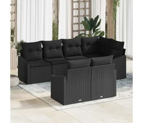 7 Gabalu Dārza Dīvānu Komplekts Ar Spilveniem Melna Poli Rotangpalma Vidaxl