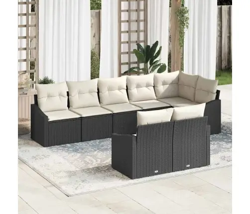 8 Daļīgs Dārza Dīvānu Komplekts Ar Spilveniem Melnā Poliratanā Vidaxl