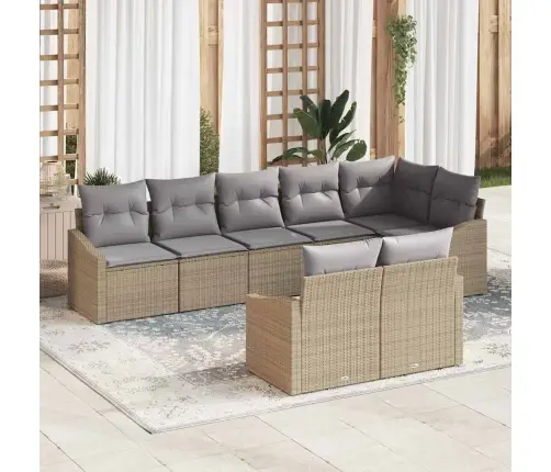 8 Gabalu Dārza Dīvānu Komplekts Ar Spilveniem Bēšā Poli Rotangpalmas Vidaxl