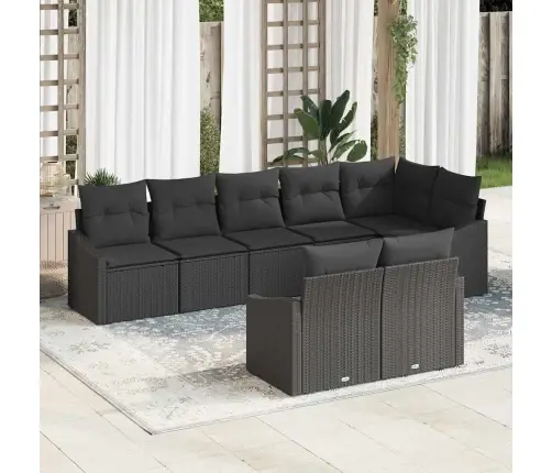 Sofos Komplektas Su Pagalve 8 Pcs Juoda Poliratanas