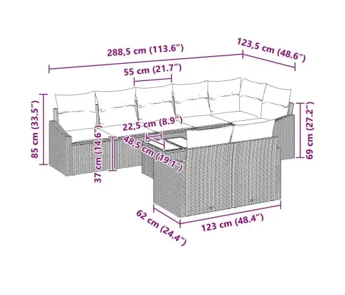 8 Daļu Dārza Dīvānu Komplekts Ar Spilveniem Pelēks Polietilēna Rotangpalma Vidaxl