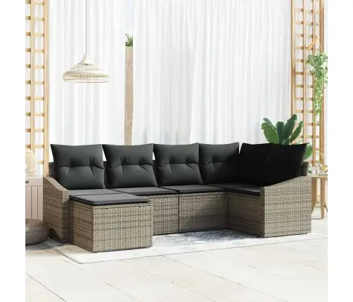 Sodo Sofų Rinkinys 6 Pcs Pilka Poli Ratanas