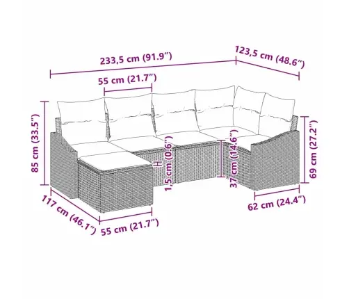 Sofos Komplektas Su Pagalve 6 Pcs Smėlio Poliratanas
