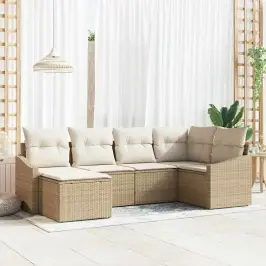 Dārza Dīvānu Komplekts 6 Pcs Bēša Poliūtu Rotangpalma Vidaxl