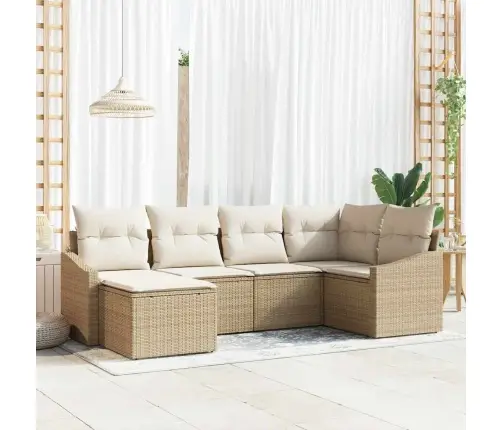 6 Daļu Dārza Dīvānu Komplekts Ar Spilveniem Bēšs Poli Rotangpalma Vidaxl