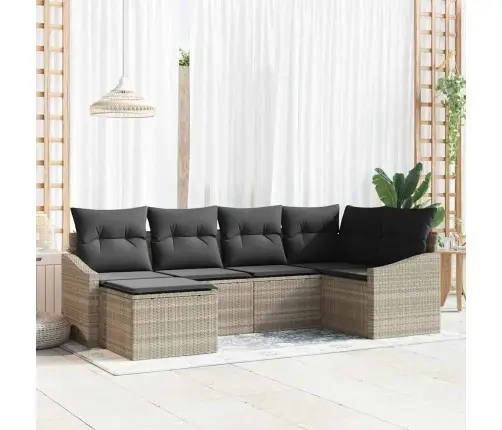 Sofos Komplektas Su Pagalve 6 Pcs Šviesiai Pilka Poliratanas