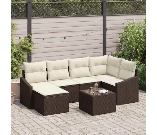 Sodo Sofų Rinkinys 7 Pcs Ruda Poli Ratanas