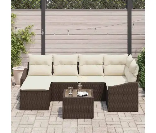 Sodo Sofų Rinkinys 7 Pcs Ruda Poli Ratanas