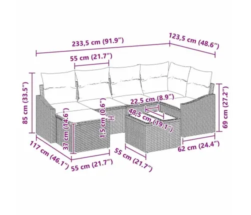 Sodo Sofų Rinkinys 7 Pcs Ruda Poli Ratanas