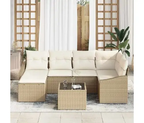 7 Daļu Dārza Dīvānu Komplekts Ar Spilveniem, Brūnā Poli Ratanā Vidaxl