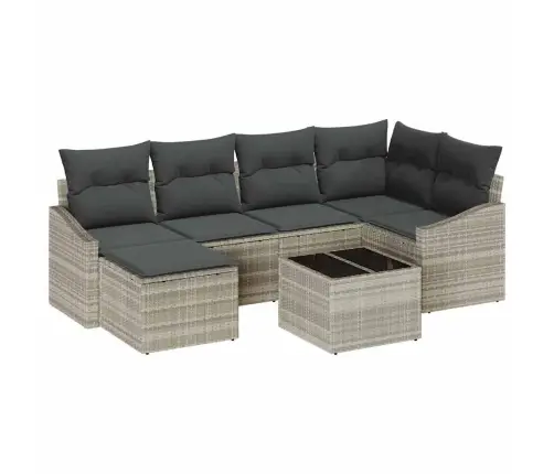 Sodo Sofų Rinkinys 7 Pcs Šviesiai Pilka Poli Ratanas