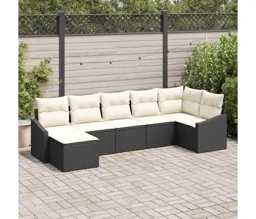 7 Gabalu Dārza Dīvānu Komplekts Ar Spilveniem Melnā Poli Rotangpalma Vidaxl