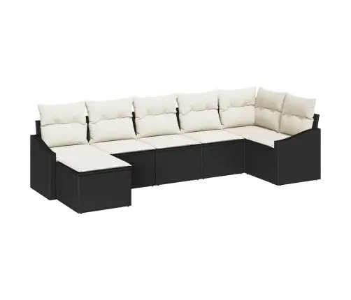 7 Gabalu Dārza Dīvānu Komplekts Ar Spilveniem Melnā Poli Rotangpalma Vidaxl