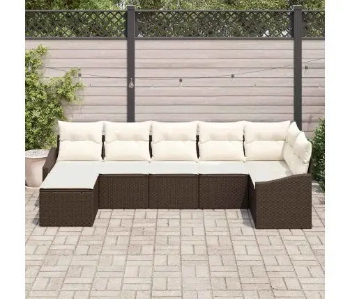 7 Daļu Dārza Dīvānu Komplekts Ar Spilveniem Brūna Poliratangpalma Vidaxl