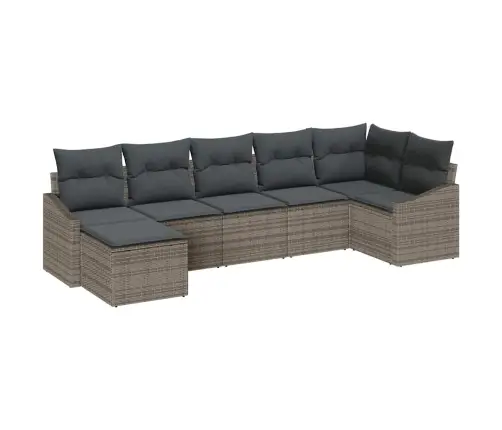 7 Daļu Dārza Dīvānu Komplekts Ar Spilveniem Pelēkajā Poli Rotangpalmas Vidaxl