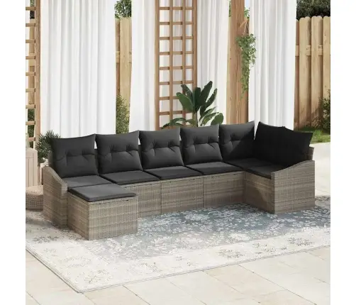 7 Daļu Dārza Dīvāna Komplekts Ar Spilveniem Gaiši Pelēks Poli Rotangpalma Vidaxl