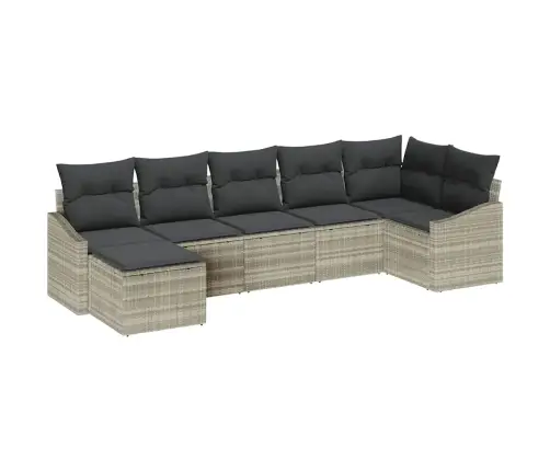 7 Daļu Dārza Dīvāna Komplekts Ar Spilveniem Gaiši Pelēks Poli Rotangpalma Vidaxl