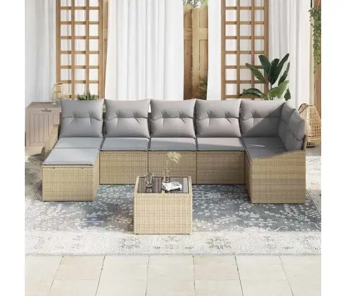 8 Daļu Dārza Dīvānu Komplekts Ar Spilveniem Melna Poli Rotangpalma Vidaxl