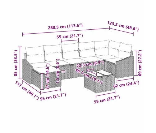 Diivanikomplekt Padjaga 8 Pcs Helehall Polürotang