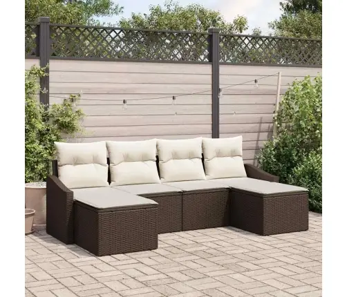 6 Daļu Dārza Dīvānu Komplekts Ar Spilveniem Brūns Poli Ratanas Vidaxl