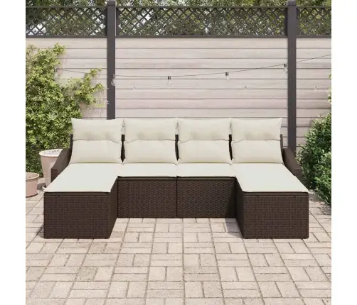6 Daļu Dārza Dīvānu Komplekts Ar Spilveniem Brūns Poli Ratanas Vidaxl